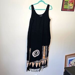 Nicole Miller Black Tribal Geo Print sleeveless Sheath Dress Size Large EUC